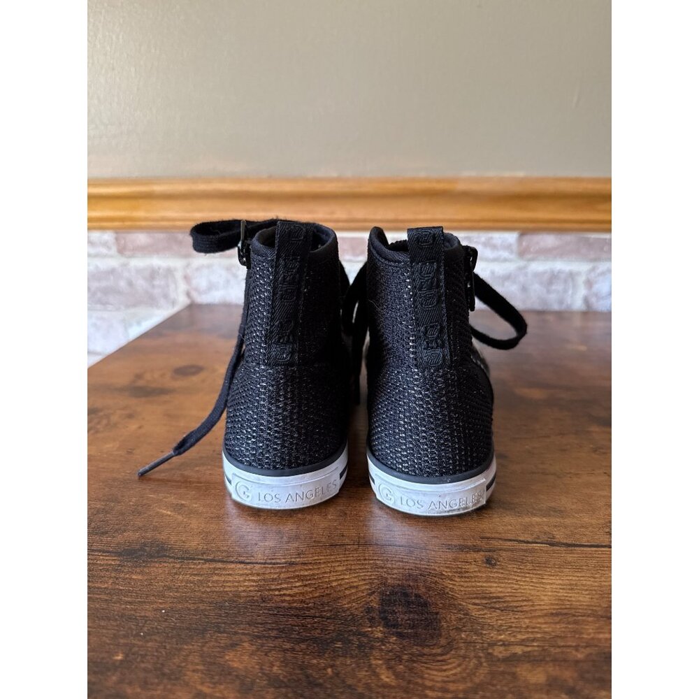 G Los Angeles Black Textured High-Top Sneakers With Side Zipper & Laces - Picture 4 of 16